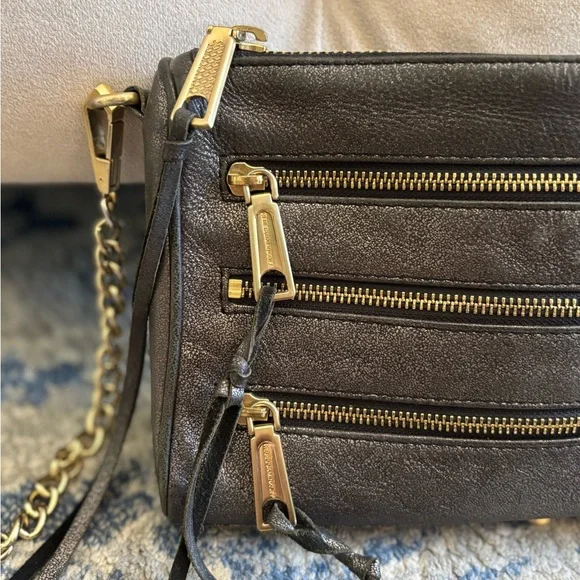 Rebecca Minkoff Black Leather Crossbody with Gold Accents - Picture 3 of 6